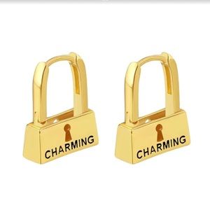 Creative Trendy Chic Lock Shaped Earrings Vintage Copper Gold